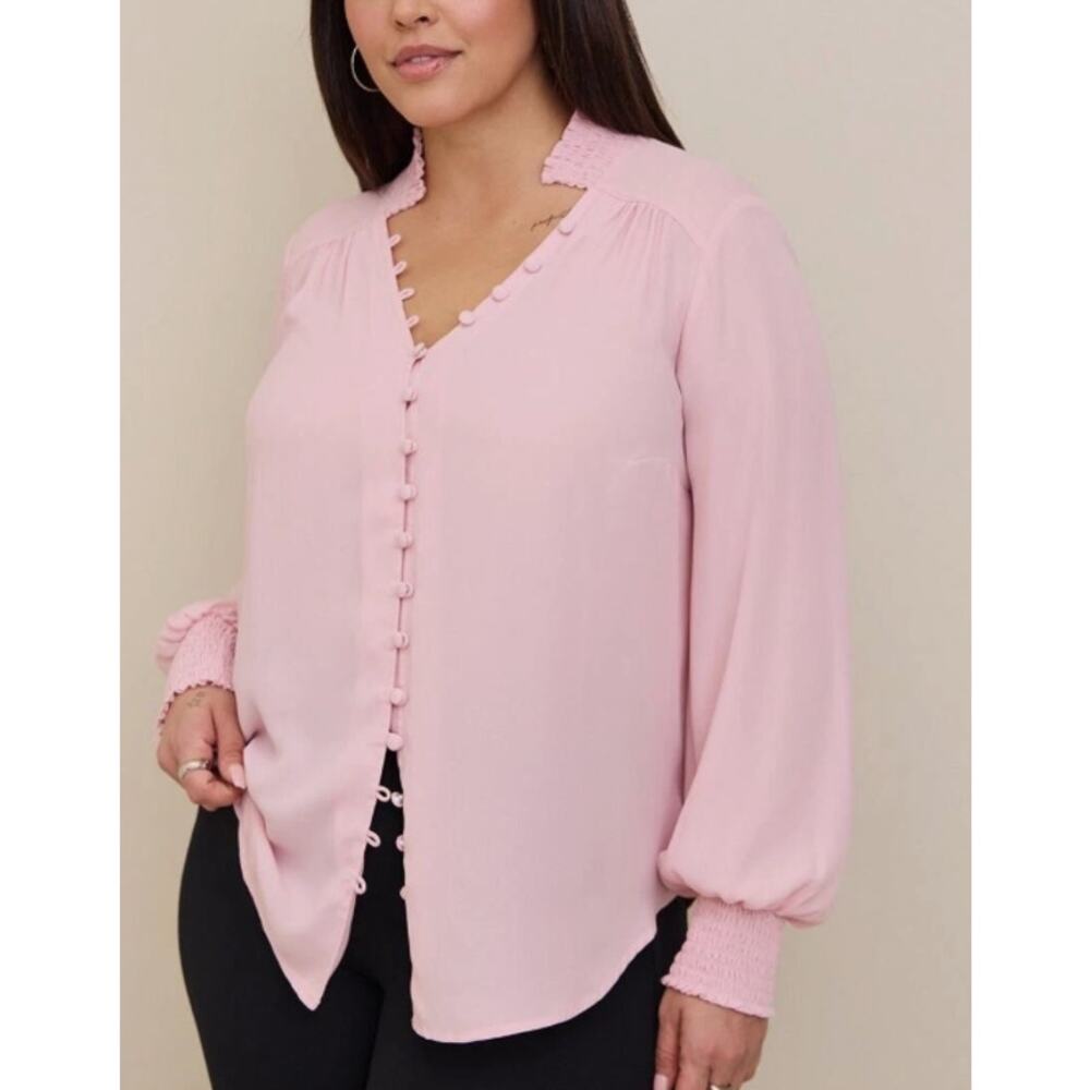 Torrid Georgette Button Up Smocked Collar Long Sleeve Top Women's 3X Edwardian